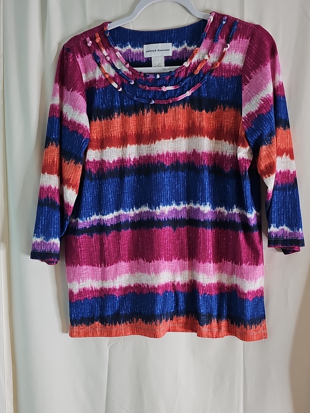 Alfred Dunner Multicolor Striped Knit 3/4 Sleeve Top